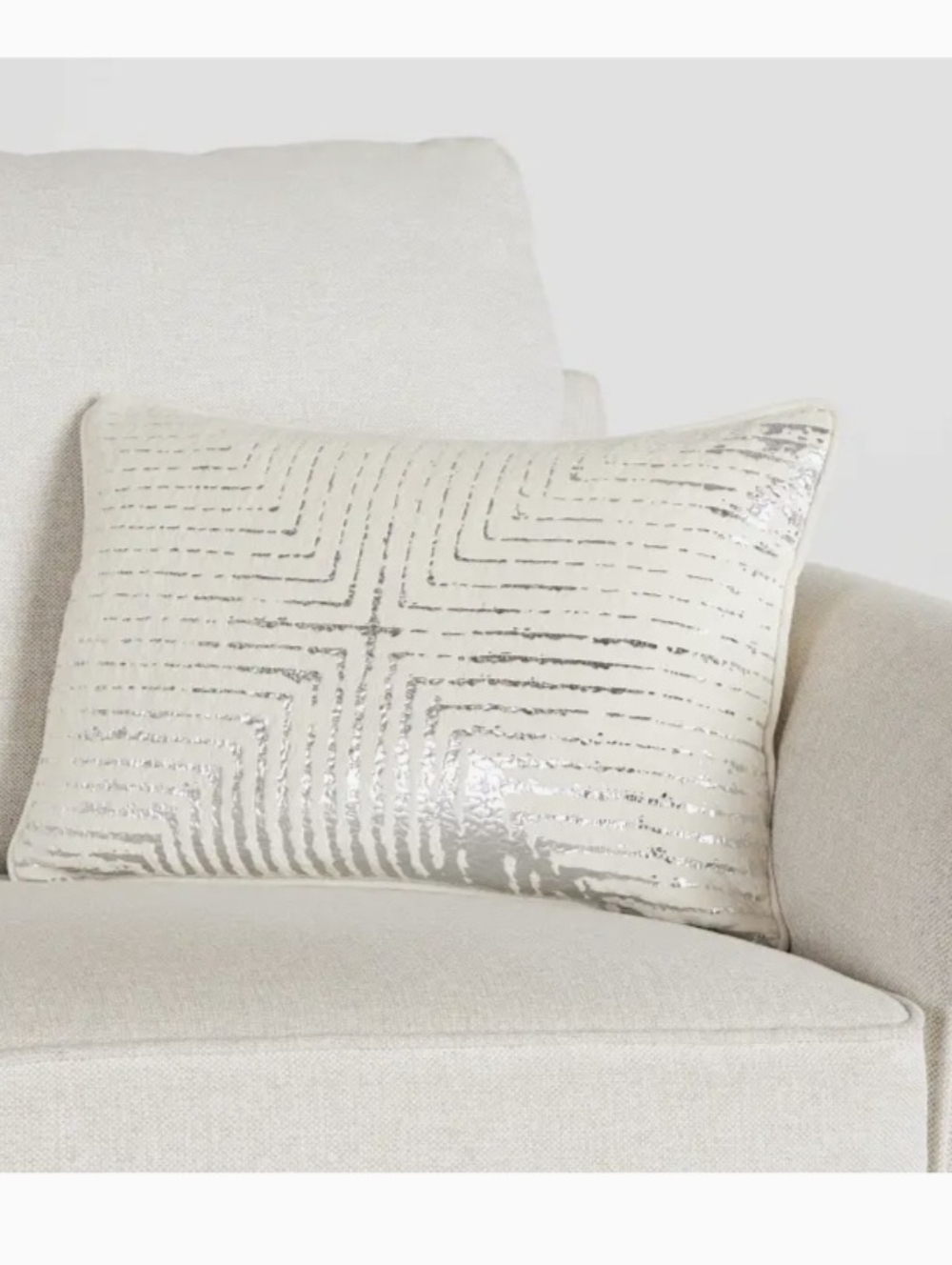 Ivory & Silver Velvet Lumbar Accent Pillow 19" X 13" X 6"- NWT - Picture 3 of 4